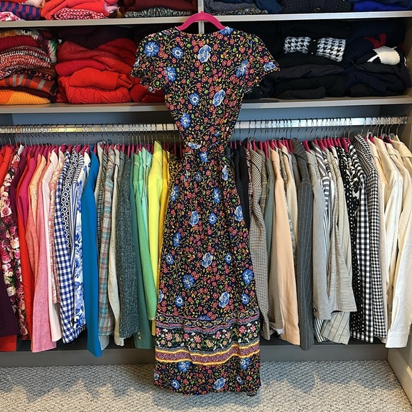 Unbranded navy with blue/red floral print short sleeve wrap maxi dress size S - Picture 3 of 3
